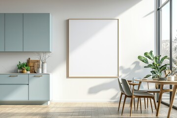 Poster Mockup in Kitchen Interior with White Wall created with Generative AI