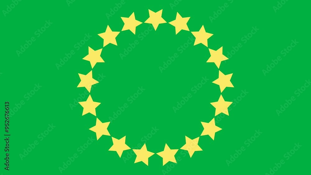 Poster circulating yellow stars icon logo for web page loading or video buffering isolated on green backgro