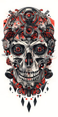 Tribal Skull and Robot Parts tattoo flash styles illustration