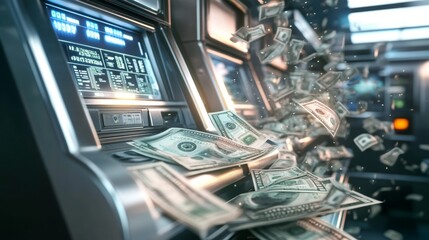 Fototapeta premium Pay day graphic ATM machine dispensing cash with payday text