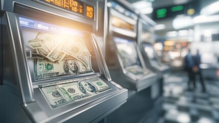 Fototapeta premium Pay day graphic ATM machine dispensing cash with payday text