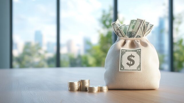 Pay day illustration money bag with dollar signs and payday label