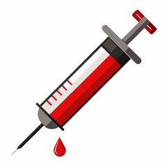 Syringe with Blood Vector Illustration on White Background