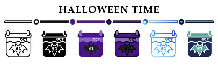 Collection of halloween time icons in variety of styles. Representing day halloween or spooky themes. Halloween sweets. Happy Halloween. 