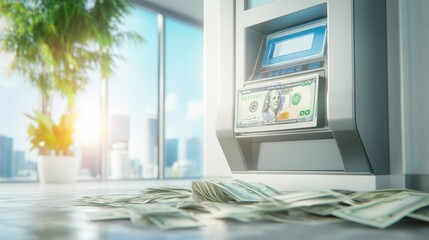 Pay day illustration payday card inserted into an ATM with cash withdrawal
