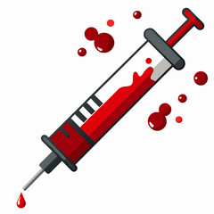 Syringe with Blood Vector Illustration on White Background