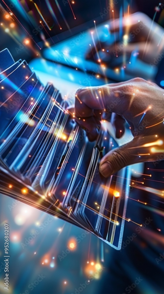 Poster a hand is typing on a keyboard with a blue background