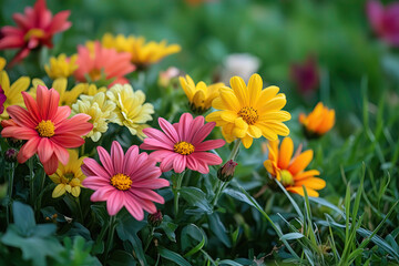 Autumn flowers among greenery