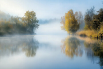 Obraz premium Foggy morning over the river