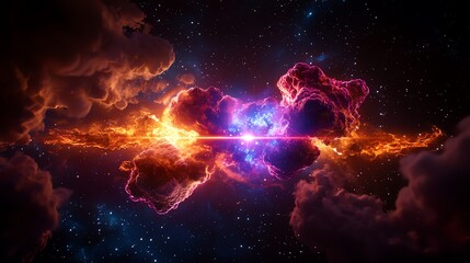 A stunning cosmic scene featuring vibrant clouds and swirling colors, showcasing the beauty of the universe and celestial wonders.