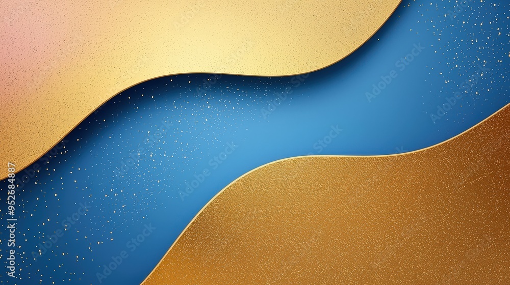 Poster the artwork showcases smooth, flowing shapes of blue and gold against a textured backdrop, creating 