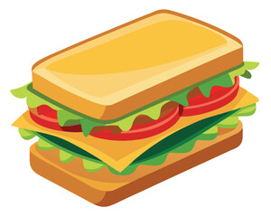 delicious sandwich with crispy bacon fresh lettuce and layered cheese vector illustration