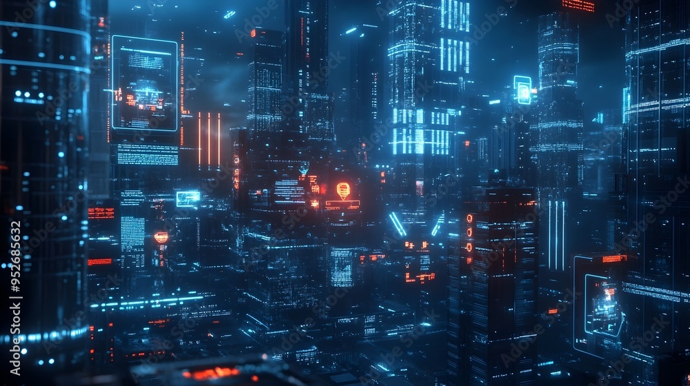 Poster thriving digital financial technology startup with sleek modern tech devices and dynamic data visual