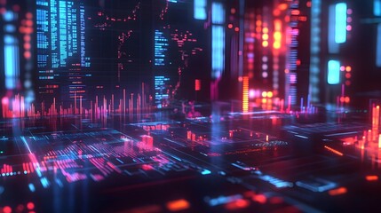 Futuristic Financial Technology Data Visualization with Intricate Holographic Streams and Sleek Digital Interface