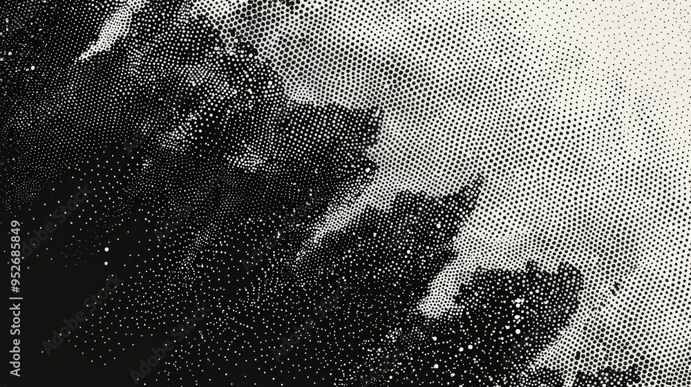 Fototapete An abstract composition showcases a blend of black and white dot patterns that evoke the appearance of tree silhouettes against a cloudy sky, creating a unique visual effect