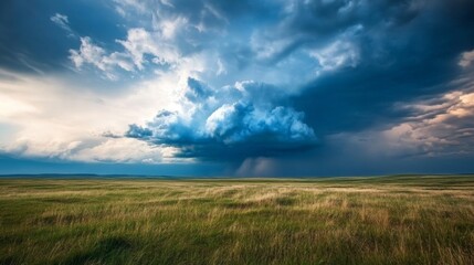 Thunderclouds forming over a vast plain stormy weather