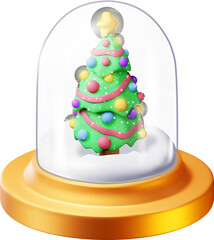 3D Glass Christmas Snow Globe with Tree