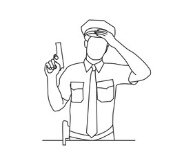 vector illustration continuous line drawing a policeman 