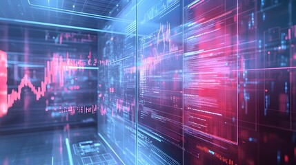 Obraz premium Streamlined Futuristic Financial Technology Landscape with Seamless Automation and Intricate Data Visualizations