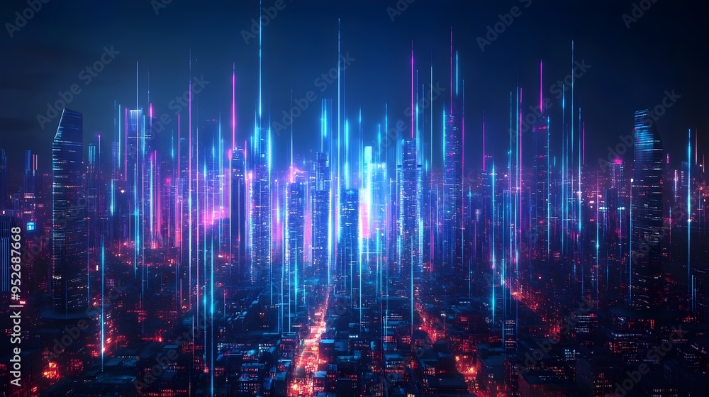 Poster cutting edge blockchain powered financial technologies and vibrant data visualizations shaping the c