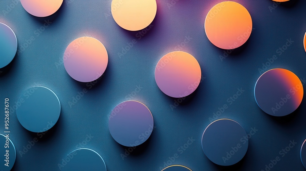 Poster The artwork displays an array of circular shapes in various colors against a textured wall. Soft lighting highlights the design, creating a vivid ambiance