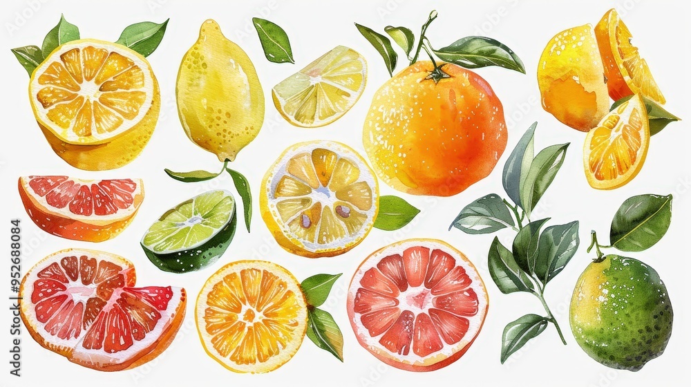 Poster the artwork features a colorful array of citrus fruits, showcasing oranges, lemons, limes, and grape