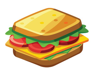 delicious sandwich with crispy bacon fresh lettuce and layered cheese vector illustration