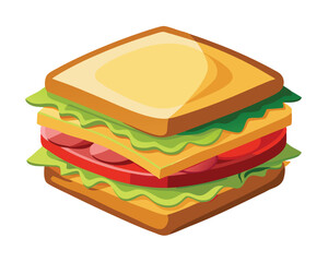 delicious sandwich with crispy bacon fresh lettuce and layered cheese vector illustration