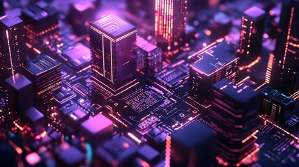 Obraz premium Cutting edge Financial Tech Startups Employing Innovative Blockchain Solutions in Futuristic Cityscape