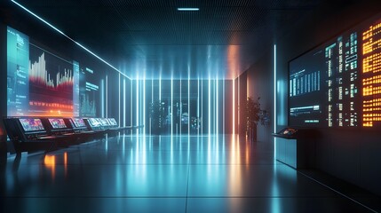 Futuristic Cryptocurrency Financial Services Hub with Sleek Minimalist Architecture and Advanced AI Powered Trading Algorithms