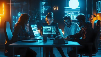 Cryptocurrency Startup Founders Collaborate on Digital Finance Solutions in Modern Minimalist Office