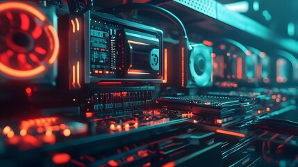Fototapeta premium Cryptocurrency Mining Rig with Cutting Edge Cooling System and Aesthetic
