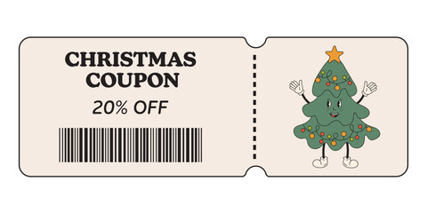 Christmas discount coupon. Christmas coupon and voucher with discount. Sale coupon for banner, flyer, promo, advertising, magazines, shopping. Christmas sale, offer with discount.