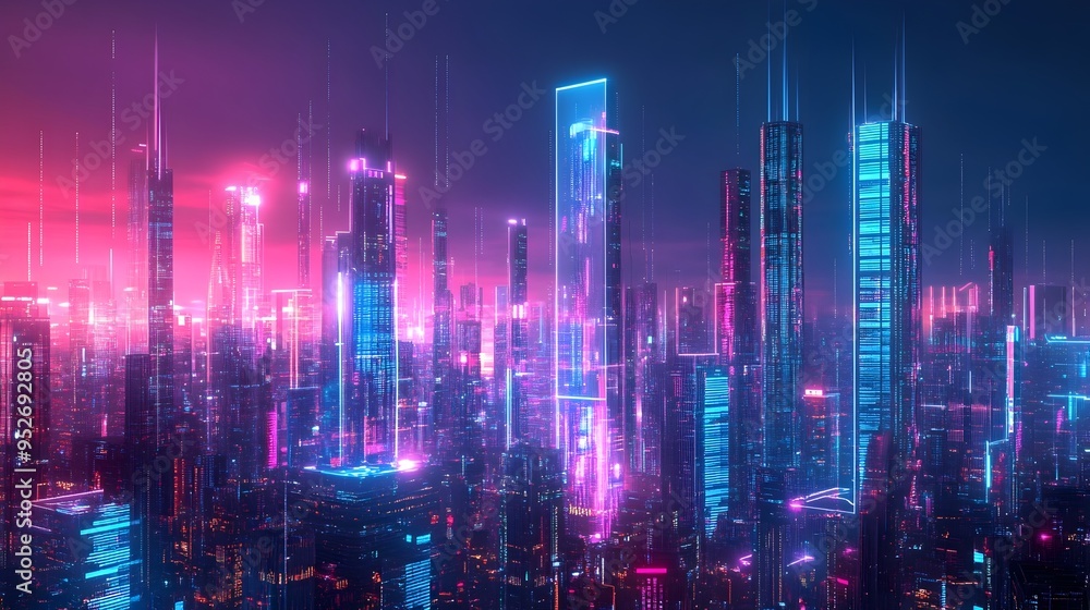 Aufkleber futuristic financial tech landscape with ai powered automated systems and holographic interfaces