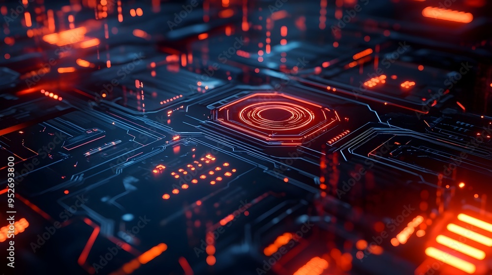 Aufkleber futuristic financial technology interface with blockchain and holographic visualizations