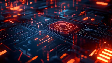 Futuristic Financial Technology Interface with Blockchain and Holographic Visualizations