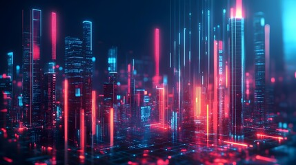 Futuristic Financial Technology Landscape with Blockchain Data Analytics and Neon Lit Modern Design