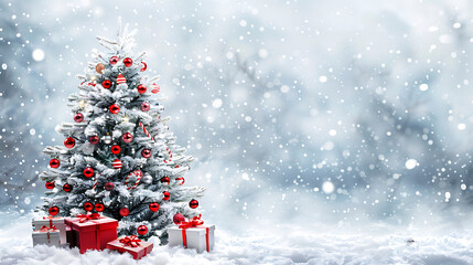 Obraz premium Sparkling Christmas Tree Amidst a Winter Wonderland