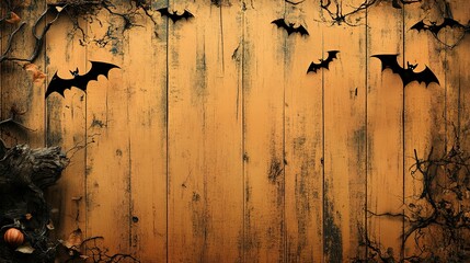 Orange Wood Background with Bats and Twigs