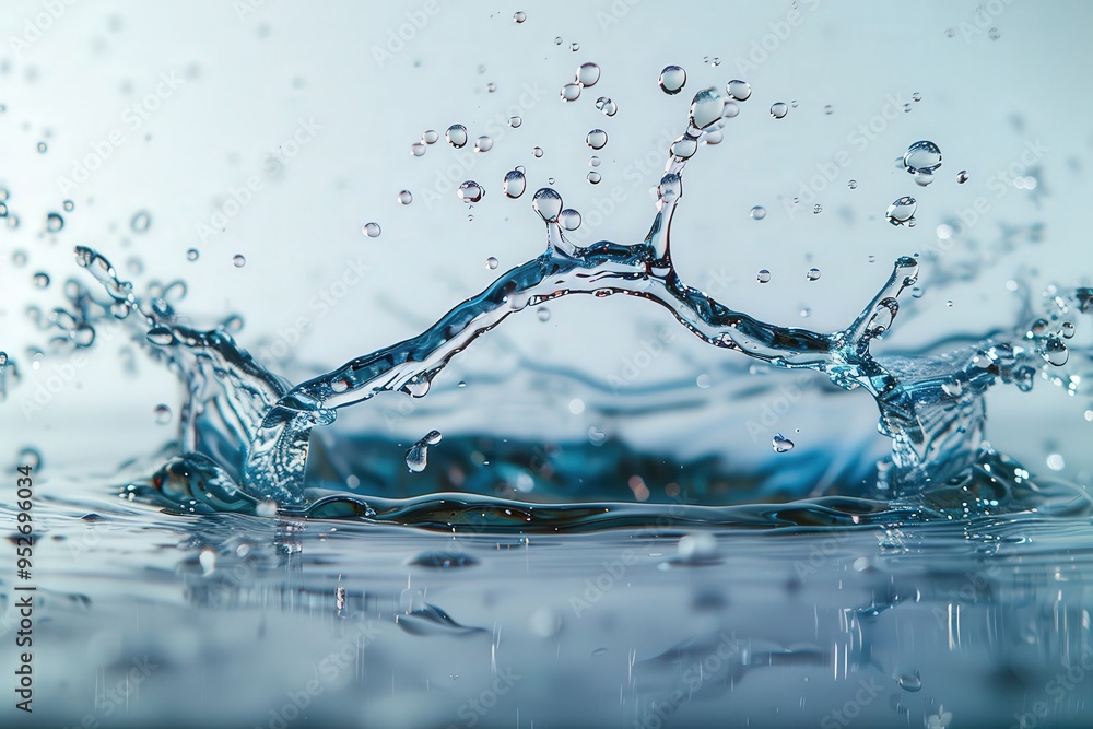 Fototapete A sudden splash disrupts the calm surface of a pool, sending droplets flying in multiple directions under bright daylight, creating mesmerizing patterns
