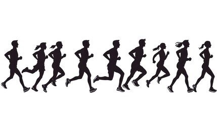 Obraz premium Silhouette of People Running in a Row