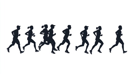 Obraz premium Silhouettes of People Running in a Row