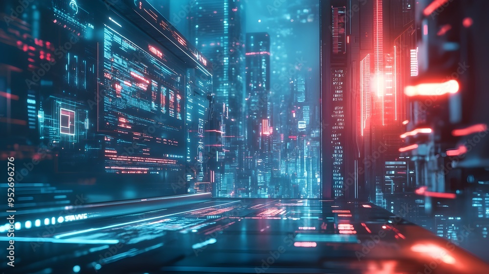 Poster futuristic cryptocurrency trading platform with sleek holographic interface and advanced analytics