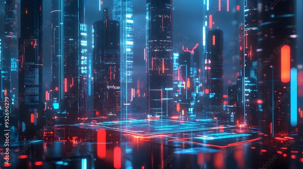 Poster futuristic cryptocurrency trading platform with sleek holographic interface and advanced analytics