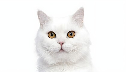 Obraz premium White cat with brown eyes looking at you with a white background