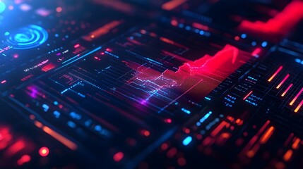 Futuristic Financial Technology Data Dashboard with Cryptocurrency Analytics Visualizations