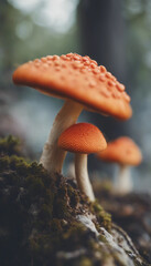 Wild orange and red mushroom growing on a tree