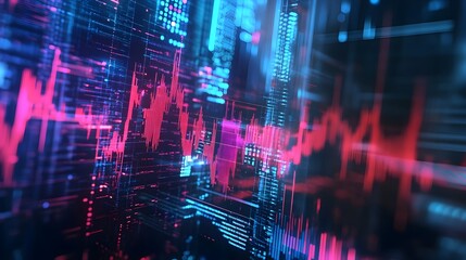 Futuristic Financial Technology with Cryptocurrency Digital Data Visualization and Sleek Geometric Shapes