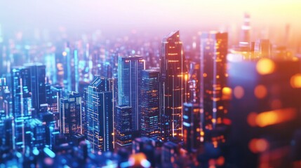 Fototapeta premium Futuristic Cityscape at Dusk