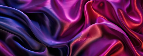 Fototapeta premium Elegant background with flowing silk in shades of purple, pink, and blue creating a luxurious and smooth texture. Perfect for fashion and design.